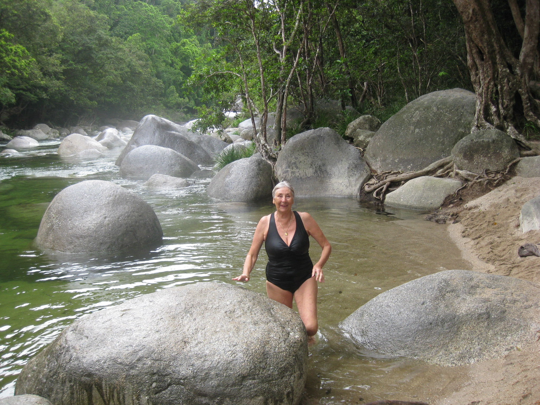 Gerda emerging from the very refreshing river water.